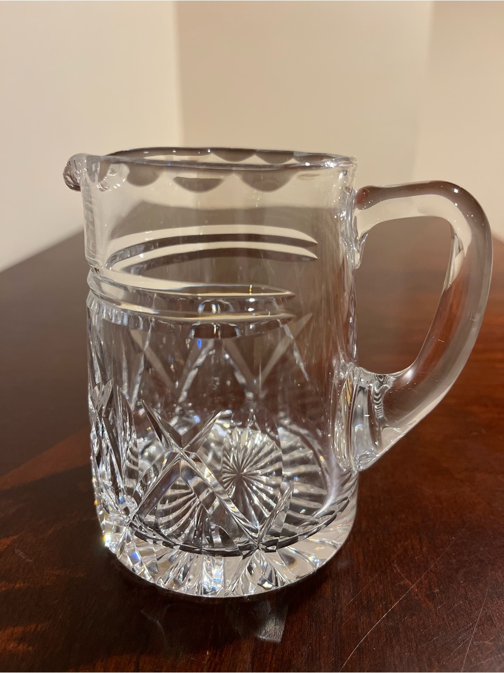 Cut Crystal Clear Glass Creamer with Etched Diamond Pattern